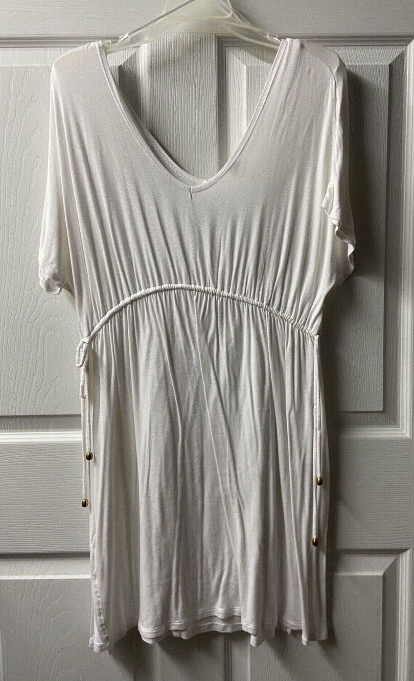 Merona Beach Coverup Womens Size Medium White Rayon Short Sleeved Knee Length